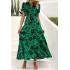 imagePRETTYGARDEN Womens Boho Floral Maxi Dress Summer Short Sleeve Wrap V Neck Long Flowy Beach Vacation Wedding Guest DressesGreen Floral