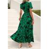 imagePRETTYGARDEN Womens Boho Floral Maxi Dress Summer Short Sleeve Wrap V Neck Long Flowy Beach Vacation Wedding Guest DressesGreen Floral
