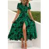 imagePRETTYGARDEN Womens Boho Floral Maxi Dress Summer Short Sleeve Wrap V Neck Long Flowy Beach Vacation Wedding Guest DressesGreen Floral