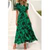 imagePRETTYGARDEN Womens Boho Floral Maxi Dress Summer Short Sleeve Wrap V Neck Long Flowy Beach Vacation Wedding Guest DressesGreen Floral