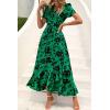 imagePRETTYGARDEN Womens Boho Floral Maxi Dress Summer Short Sleeve Wrap V Neck Long Flowy Beach Vacation Wedding Guest DressesGreen Floral