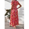 imagePRETTYGARDEN Womens Boho Floral Maxi Dress Summer Short Sleeve Wrap V Neck Long Flowy Beach Vacation Wedding Guest DressesPink Yellow Floral