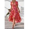 imagePRETTYGARDEN Womens Boho Floral Maxi Dress Summer Short Sleeve Wrap V Neck Long Flowy Beach Vacation Wedding Guest DressesPink Yellow Floral