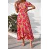 imagePRETTYGARDEN Womens Boho Floral Maxi Dress Summer Short Sleeve Wrap V Neck Long Flowy Beach Vacation Wedding Guest DressesPink Yellow Floral