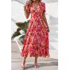 imagePRETTYGARDEN Womens Boho Floral Maxi Dress Summer Short Sleeve Wrap V Neck Long Flowy Beach Vacation Wedding Guest DressesPink Yellow Floral