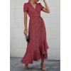 imagePRETTYGARDEN Womens Boho Floral Maxi Dress Summer Short Sleeve Wrap V Neck Long Flowy Beach Vacation Wedding Guest DressesRed
