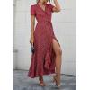 imagePRETTYGARDEN Womens Boho Floral Maxi Dress Summer Short Sleeve Wrap V Neck Long Flowy Beach Vacation Wedding Guest DressesRed