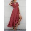 imagePRETTYGARDEN Womens Boho Floral Maxi Dress Summer Short Sleeve Wrap V Neck Long Flowy Beach Vacation Wedding Guest DressesRed