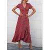 imagePRETTYGARDEN Womens Boho Floral Maxi Dress Summer Short Sleeve Wrap V Neck Long Flowy Beach Vacation Wedding Guest DressesRed