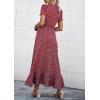 imagePRETTYGARDEN Womens Boho Floral Maxi Dress Summer Short Sleeve Wrap V Neck Long Flowy Beach Vacation Wedding Guest DressesRed