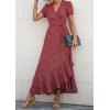imagePRETTYGARDEN Womens Boho Floral Maxi Dress Summer Short Sleeve Wrap V Neck Long Flowy Beach Vacation Wedding Guest DressesRed