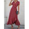 imagePRETTYGARDEN Womens Boho Floral Maxi Dress Summer Short Sleeve Wrap V Neck Long Flowy Beach Vacation Wedding Guest DressesRed