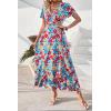 imagePRETTYGARDEN Womens Boho Floral Maxi Dress Summer Short Sleeve Wrap V Neck Long Flowy Beach Vacation Wedding Guest DressesRed Blue Floral