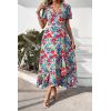 imagePRETTYGARDEN Womens Boho Floral Maxi Dress Summer Short Sleeve Wrap V Neck Long Flowy Beach Vacation Wedding Guest DressesRed Blue Floral