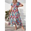 imagePRETTYGARDEN Womens Boho Floral Maxi Dress Summer Short Sleeve Wrap V Neck Long Flowy Beach Vacation Wedding Guest DressesRed Blue Floral
