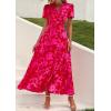 imagePRETTYGARDEN Womens Boho Floral Maxi Dress Summer Short Sleeve Wrap V Neck Long Flowy Beach Vacation Wedding Guest DressesRed Floral
