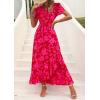 imagePRETTYGARDEN Womens Boho Floral Maxi Dress Summer Short Sleeve Wrap V Neck Long Flowy Beach Vacation Wedding Guest DressesRed Floral
