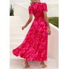 imagePRETTYGARDEN Womens Boho Floral Maxi Dress Summer Short Sleeve Wrap V Neck Long Flowy Beach Vacation Wedding Guest DressesRed Floral