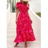 imagePRETTYGARDEN Womens Boho Floral Maxi Dress Summer Short Sleeve Wrap V Neck Long Flowy Beach Vacation Wedding Guest DressesRed Floral