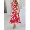 imagePRETTYGARDEN Womens Boho Floral Maxi Dress Summer Short Sleeve Wrap V Neck Long Flowy Beach Vacation Wedding Guest DressesRed Print