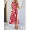 imagePRETTYGARDEN Womens Boho Floral Maxi Dress Summer Short Sleeve Wrap V Neck Long Flowy Beach Vacation Wedding Guest DressesRed Print