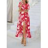 imagePRETTYGARDEN Womens Boho Floral Maxi Dress Summer Short Sleeve Wrap V Neck Long Flowy Beach Vacation Wedding Guest DressesRed Print