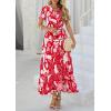 imagePRETTYGARDEN Womens Boho Floral Maxi Dress Summer Short Sleeve Wrap V Neck Long Flowy Beach Vacation Wedding Guest DressesRed Print