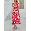 imagePRETTYGARDEN Womens Boho Floral Maxi Dress Summer Short Sleeve Wrap V Neck Long Flowy Beach Vacation Wedding Guest DressesRed Print