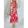 imagePRETTYGARDEN Womens Boho Floral Maxi Dress Summer Short Sleeve Wrap V Neck Long Flowy Beach Vacation Wedding Guest DressesRed Print