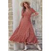 imagePRETTYGARDEN Womens Boho Floral Maxi Dress Summer Short Sleeve Wrap V Neck Long Flowy Beach Vacation Wedding Guest DressesRed White Floral