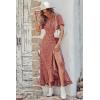 imagePRETTYGARDEN Womens Boho Floral Maxi Dress Summer Short Sleeve Wrap V Neck Long Flowy Beach Vacation Wedding Guest DressesRed White Floral