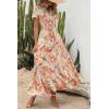 imagePRETTYGARDEN Womens Boho Floral Maxi Dress Summer Short Sleeve Wrap V Neck Long Flowy Beach Vacation Wedding Guest DressesWhite Floral
