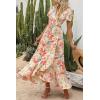 imagePRETTYGARDEN Womens Boho Floral Maxi Dress Summer Short Sleeve Wrap V Neck Long Flowy Beach Vacation Wedding Guest DressesWhite Floral