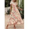 imagePRETTYGARDEN Womens Boho Floral Maxi Dress Summer Short Sleeve Wrap V Neck Long Flowy Beach Vacation Wedding Guest DressesWhite Floral