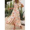 imagePRETTYGARDEN Womens Boho Floral Maxi Dress Summer Short Sleeve Wrap V Neck Long Flowy Beach Vacation Wedding Guest DressesWhite Floral