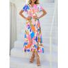 imagePRETTYGARDEN Womens Boho Floral Maxi Dress Summer Short Sleeve Wrap V Neck Long Flowy Beach Vacation Wedding Guest DressesWhite Multicolored