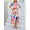 imagePRETTYGARDEN Womens Boho Floral Maxi Dress Summer Short Sleeve Wrap V Neck Long Flowy Beach Vacation Wedding Guest DressesWhite Multicolored