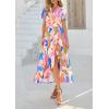 imagePRETTYGARDEN Womens Boho Floral Maxi Dress Summer Short Sleeve Wrap V Neck Long Flowy Beach Vacation Wedding Guest DressesWhite Multicolored