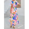 imagePRETTYGARDEN Womens Boho Floral Maxi Dress Summer Short Sleeve Wrap V Neck Long Flowy Beach Vacation Wedding Guest DressesWhite Multicolored