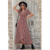 imagePRETTYGARDEN Womens Boho Floral Maxi Dress Summer Short Sleeve Wrap V Neck Long Flowy Beach Vacation Wedding Guest DressesWine Red Floral