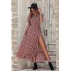 imagePRETTYGARDEN Womens Boho Floral Maxi Dress Summer Short Sleeve Wrap V Neck Long Flowy Beach Vacation Wedding Guest DressesWine Red Floral