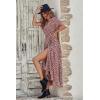 imagePRETTYGARDEN Womens Boho Floral Maxi Dress Summer Short Sleeve Wrap V Neck Long Flowy Beach Vacation Wedding Guest DressesWine Red Floral