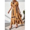 imagePRETTYGARDEN Womens Boho Floral Maxi Dress Summer Short Sleeve Wrap V Neck Long Flowy Beach Vacation Wedding Guest DressesYellow Black Ink