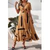 imagePRETTYGARDEN Womens Boho Floral Maxi Dress Summer Short Sleeve Wrap V Neck Long Flowy Beach Vacation Wedding Guest DressesYellow Black Ink
