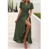imagePRETTYGARDEN Womens Boho Floral Maxi Dress Summer Short Sleeve Wrap V Neck Long Flowy Beach Vacation Wedding Guest DressesZarmy Green