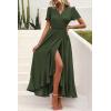imagePRETTYGARDEN Womens Boho Floral Maxi Dress Summer Short Sleeve Wrap V Neck Long Flowy Beach Vacation Wedding Guest DressesZarmy Green