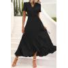 imagePRETTYGARDEN Womens Boho Floral Maxi Dress Summer Short Sleeve Wrap V Neck Long Flowy Beach Vacation Wedding Guest DressesZblack