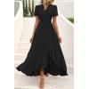 imagePRETTYGARDEN Womens Boho Floral Maxi Dress Summer Short Sleeve Wrap V Neck Long Flowy Beach Vacation Wedding Guest DressesZblack