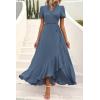 imagePRETTYGARDEN Womens Boho Floral Maxi Dress Summer Short Sleeve Wrap V Neck Long Flowy Beach Vacation Wedding Guest DressesZblue