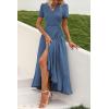imagePRETTYGARDEN Womens Boho Floral Maxi Dress Summer Short Sleeve Wrap V Neck Long Flowy Beach Vacation Wedding Guest DressesZblue